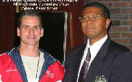 Karate Ontario coach Jim Jennings with NKA Officials Committee Chair Sensei Peter Brown.
