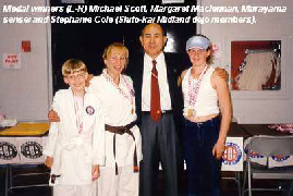Medal winners from Shito-Kai Midland with Murayama Sensei (L-R): Michael Scott, Margaret Maclennan, Murayama sensei and Stephanie Cole.