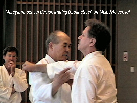 Murayama sensei demonstrating throat attack on Moledzki sensei.