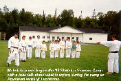 Moledzki sensei begins the '99 Shito-kai Summer Camp with a brief talk about what to expect during the camp, as Pronovost sensei (L) translates.