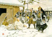 Capture of Lord Kira by Oishi and his men.